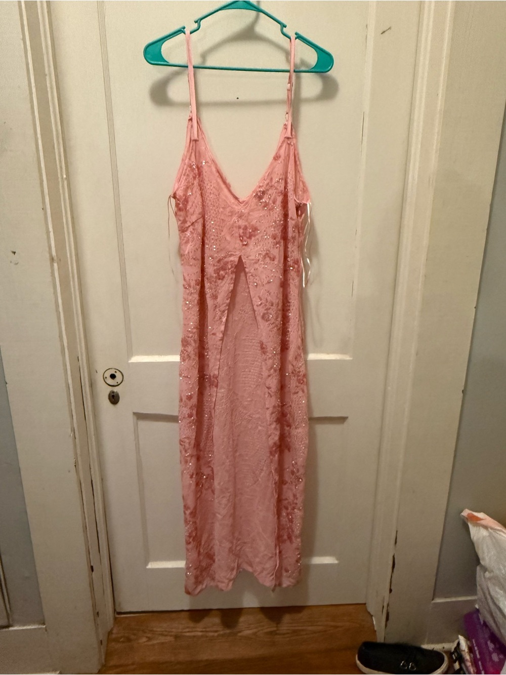 Altar'd State Pink Lace & Sequin Slip Maxi Tank